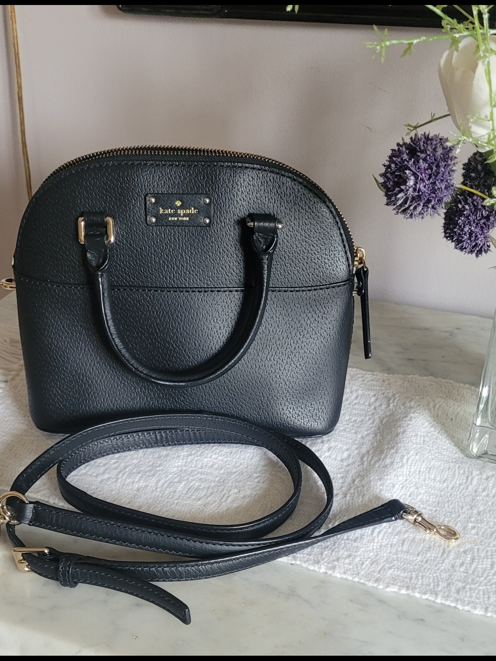 kate spade Black Pebbled Leather Dome Satchel